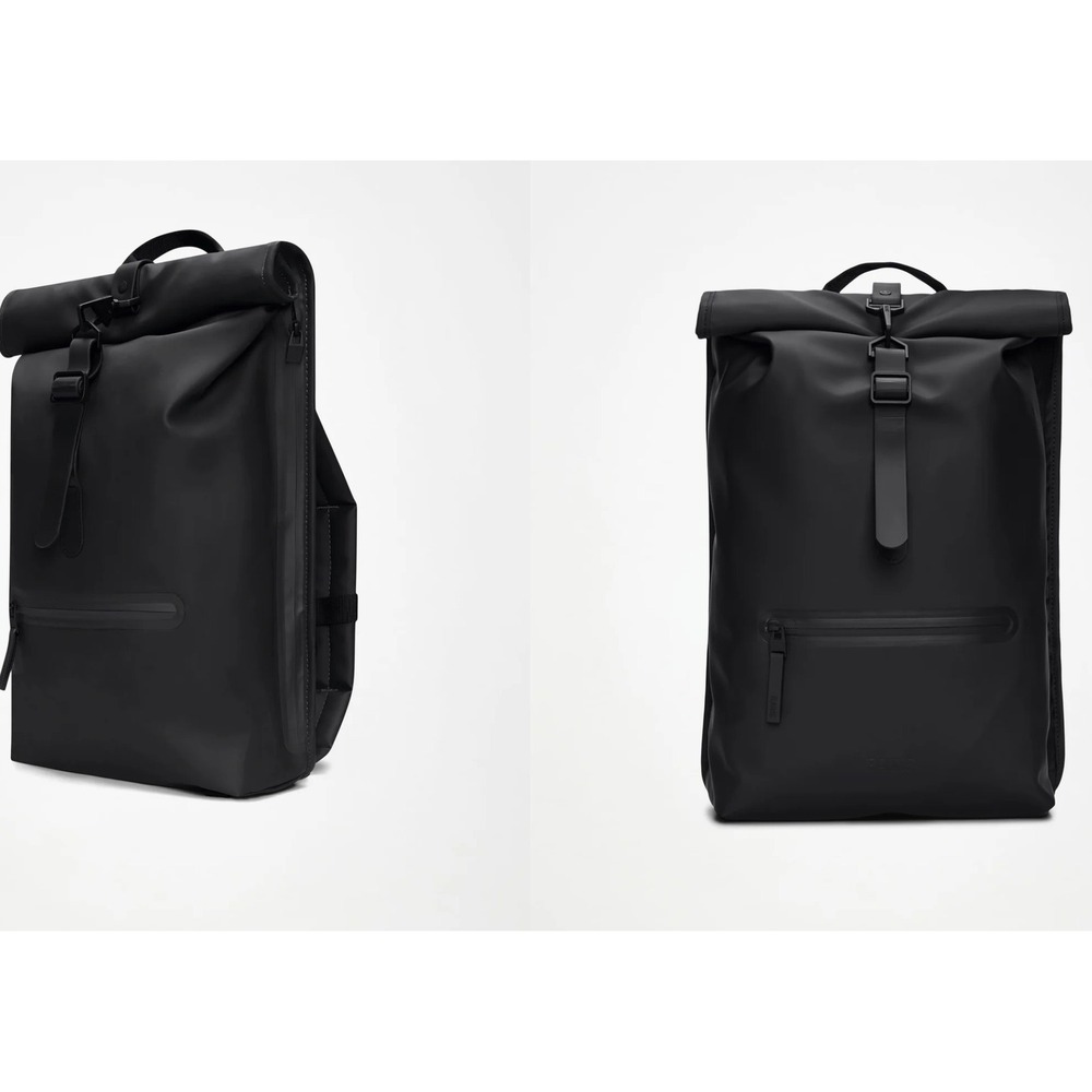 Rains Black Rolltop Rucksack Waterproof Commuter Laptop Backpack NWT $150